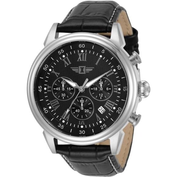 Men's 90242 Chronograph Black Dial Black Leather Dress Watch